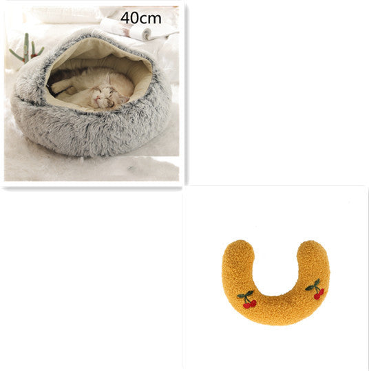 Lit 2 en 1 pour chien et chat - Lit d'hiver rond en peluche chaud pour animaux de compagnie - Lit doux et long en peluche pour animaux de compagnie